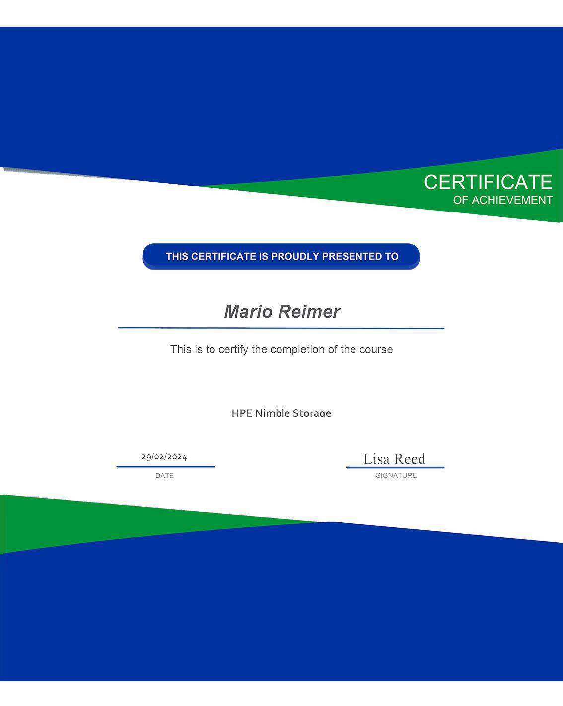 Reimer EDV certificate